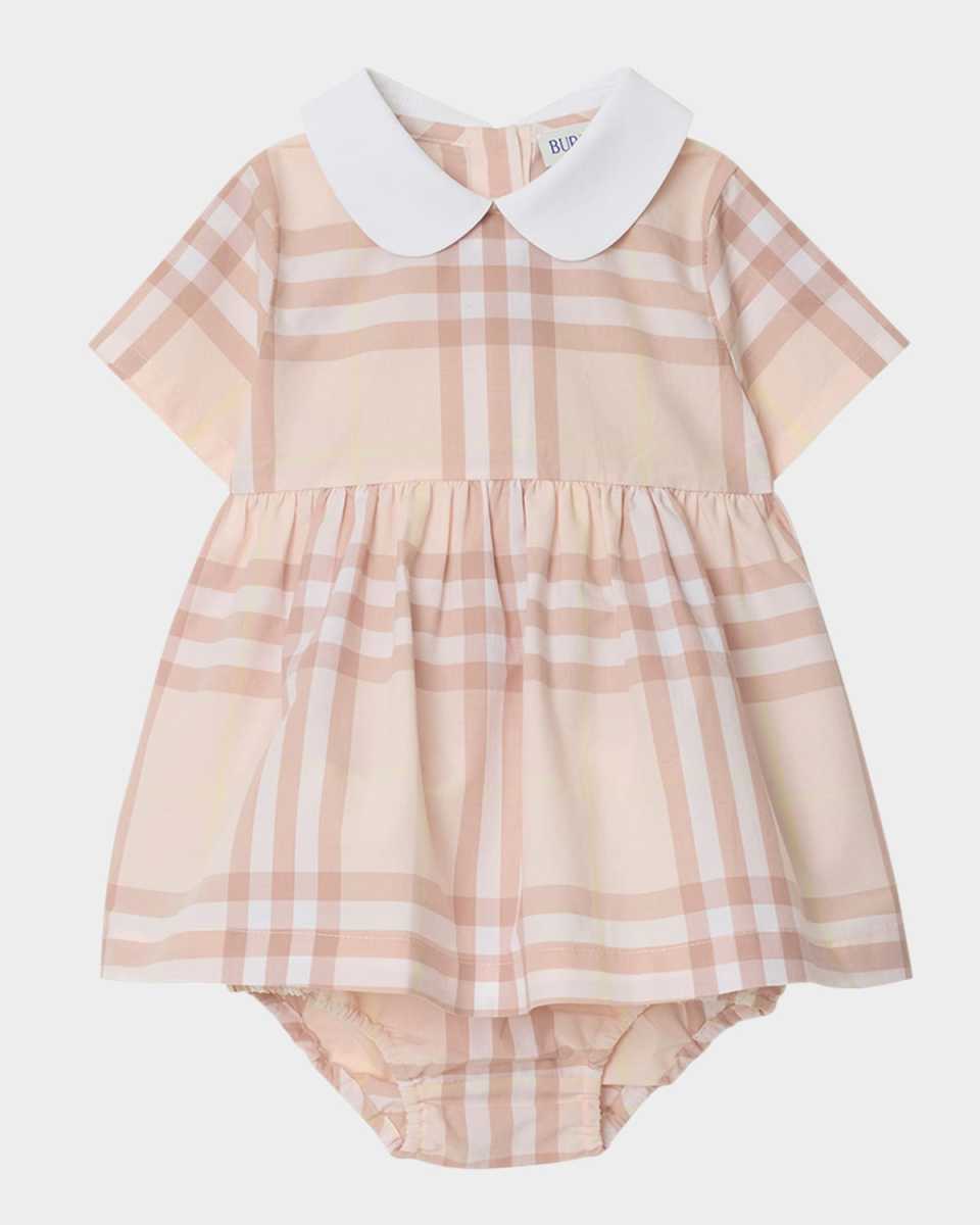 Girl's Geraldine Cotton Poplin Check Dress & Bloomers, Size Newborn-18M